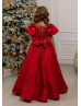 Short Sleeves Red Lace Satin Flower Girl Dress Short Sleeves Red Lace Satin Flower Girl Dress